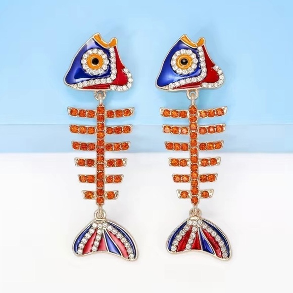 Fish Rhinestone Colorful Drop Earrings - Picture 3 of 11